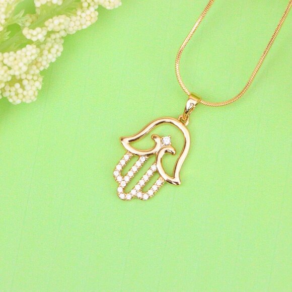 "Rose Gold Hamsa Hand Pendant in Gold Plated Brass with Accents, XPPT1760 - Picture 13 of 13